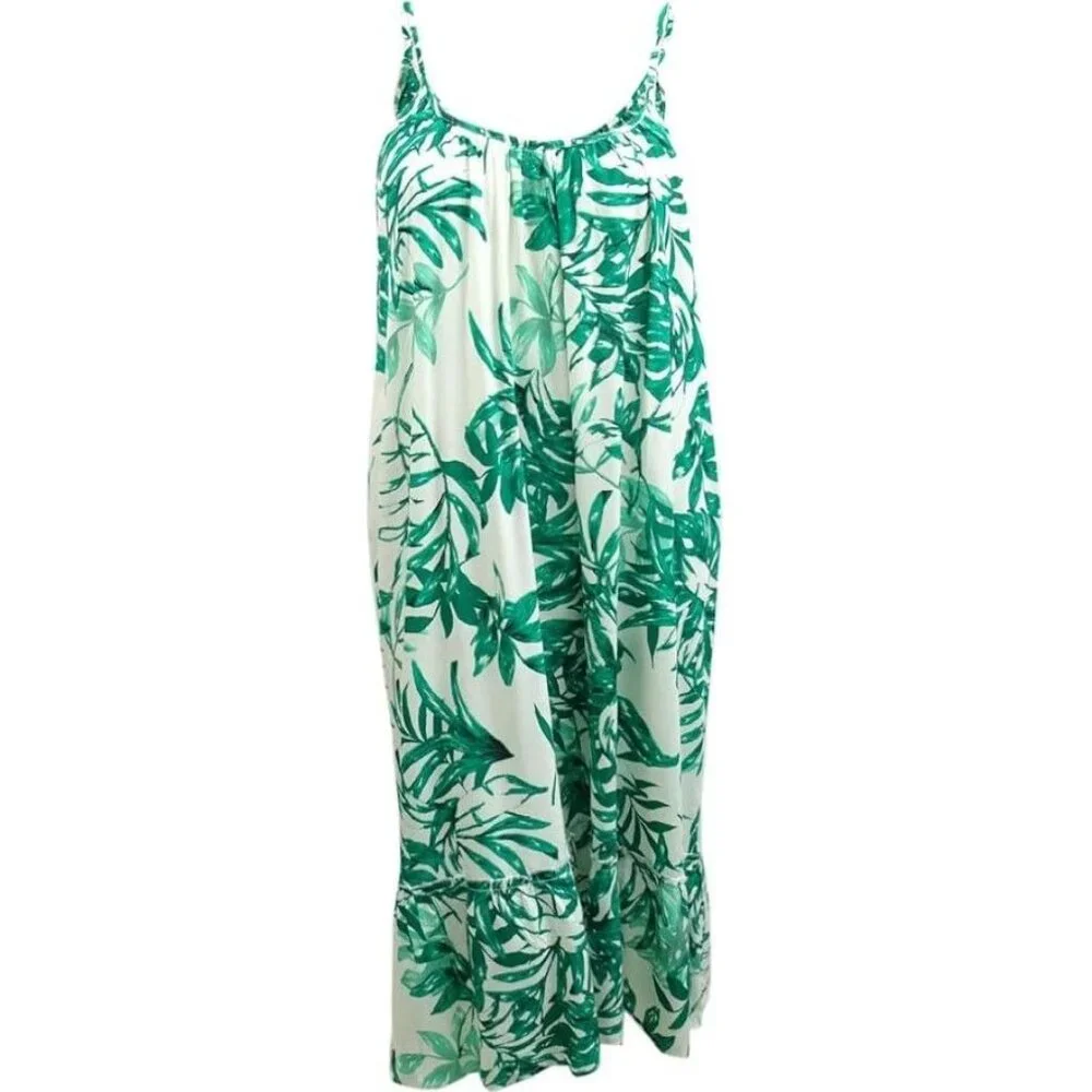 Raviya Lg Swimwear Cover-up Tropical Palm Midi Dress Ruffle Tropical Swim Cover
